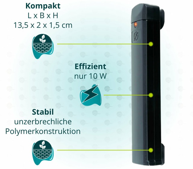 Cette image montre les caractéristiques du chauffage d’aquarium Fluval