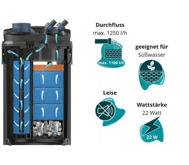 Cette image montre l’Oase BioMaster 600 et ses caractéristiques