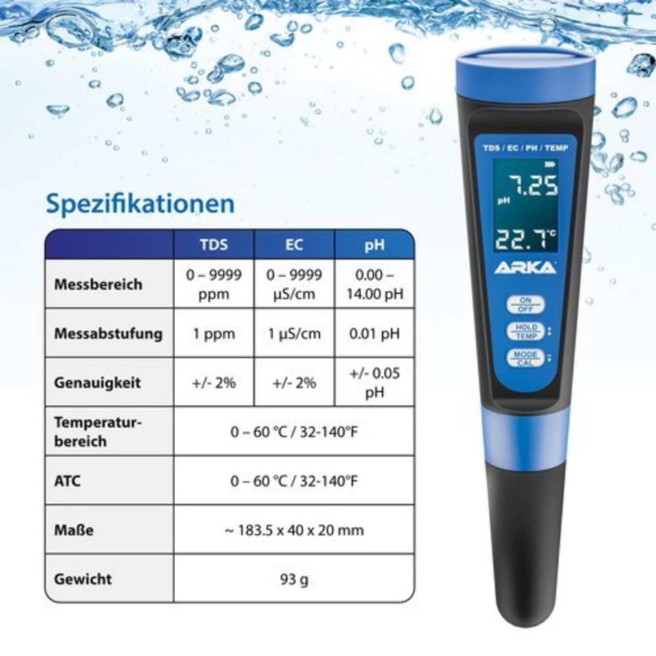 Arka appareil de mesure PH/TDS/EC